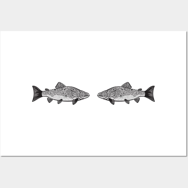 Brown Trout in Love - cute and fun fish design - light colors Wall Art by Green Paladin